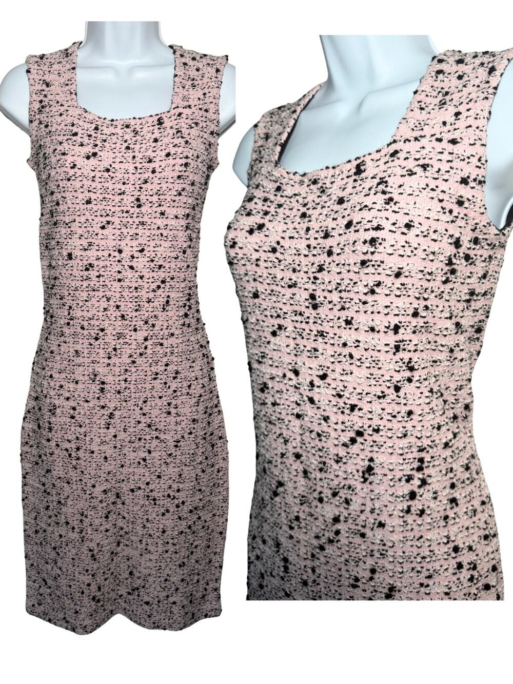 St John Pink Black Tweed Sheath Dress Womens XS / 4